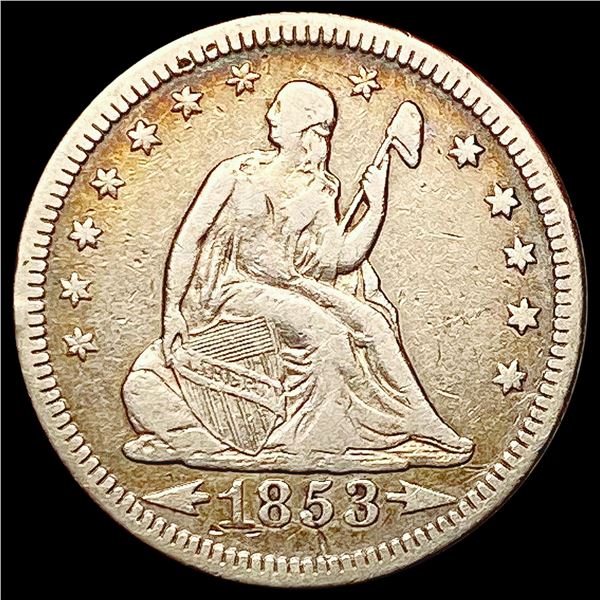 1853-O Arrows Rays Seated Liberty Quarter NEARLY UNCIRCULATED