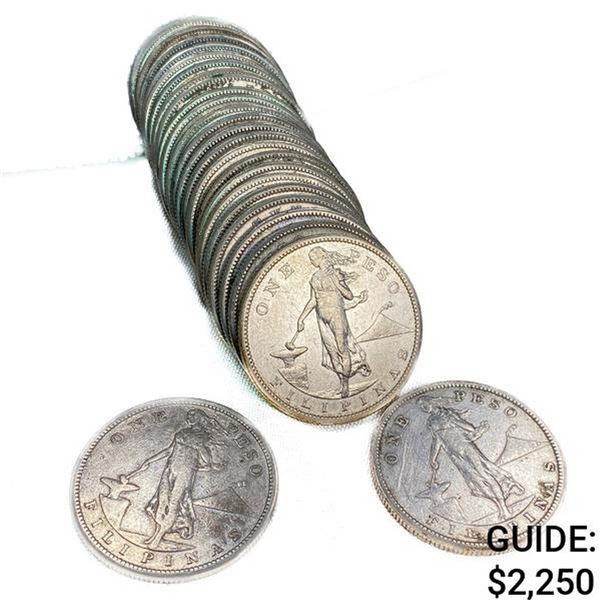 1908 US Philippines Silver Peso Roll (25 Coins)