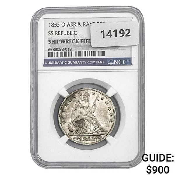 1853 O A&R SS Republic Seated Half