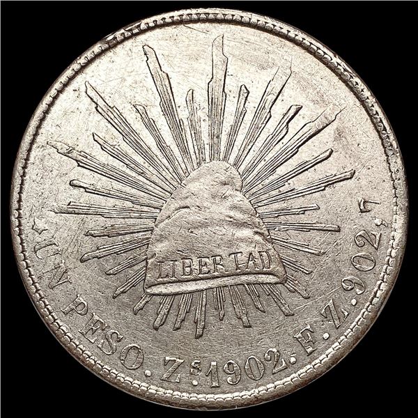 1902 1 Peso Zs FZ Large Eagle Sun OLD Silver Coin CLOSELY UNCIRCULATED