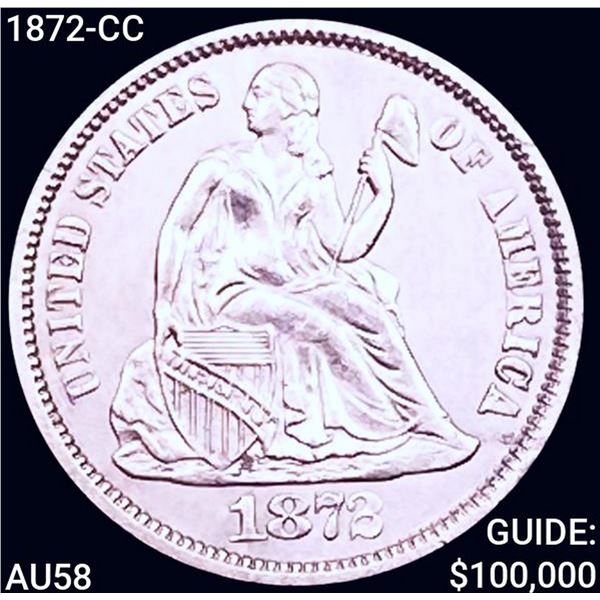 1872-CC Seated Liberty Dime CHOICE AU