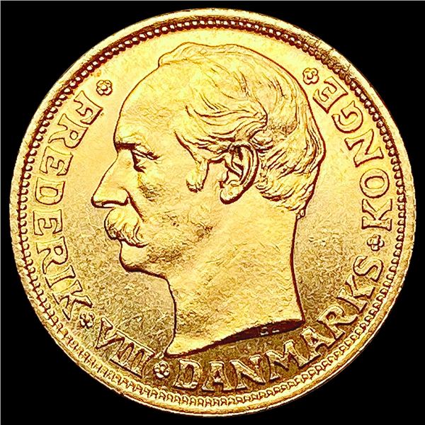 1909 0.1296oz Gold Denmark 10 Kroner UNCIRCULATED