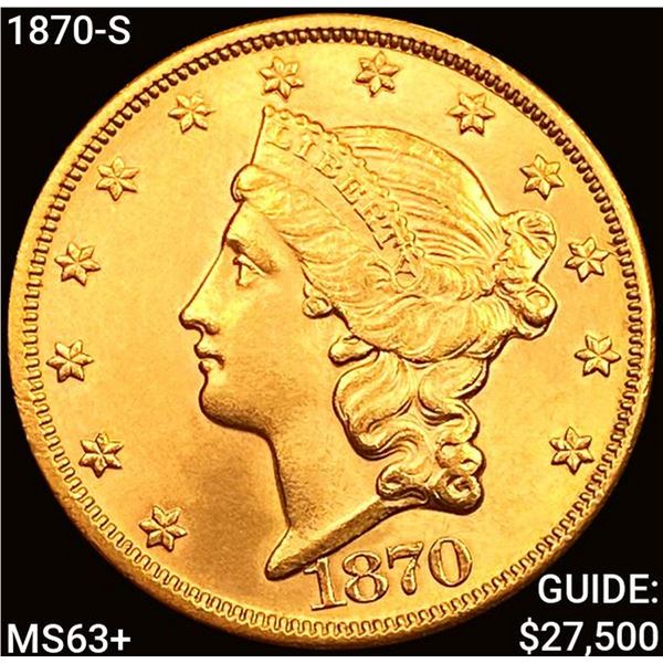 1870-S $20 Gold Double Eagle CHOICE BU+