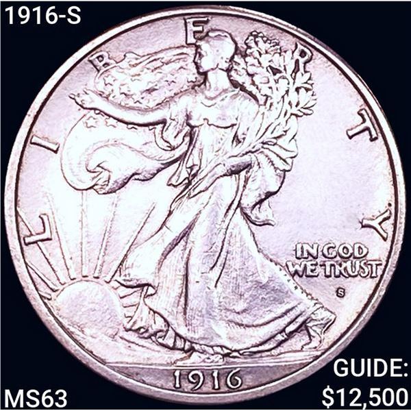 1916-S Walking Liberty Half Dollar CHOICE BU
