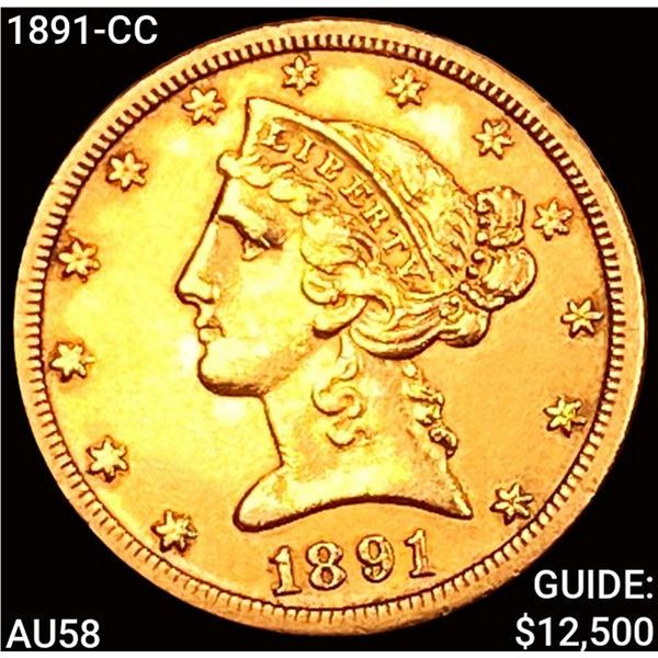 1891-CC $5 Gold Half Eagle CHOICE AU