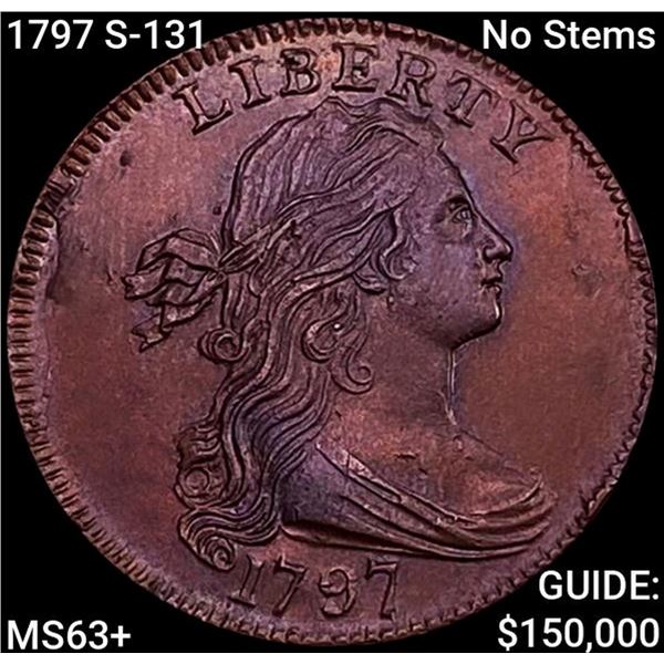 1797 S-131 No Stems Draped Bust Large Cent CHOICE BU+