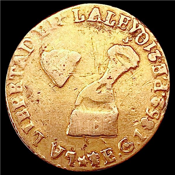 1852 0.0475oz Gold Mexico 1/2 Escudo LIGHTLY CIRCULATED