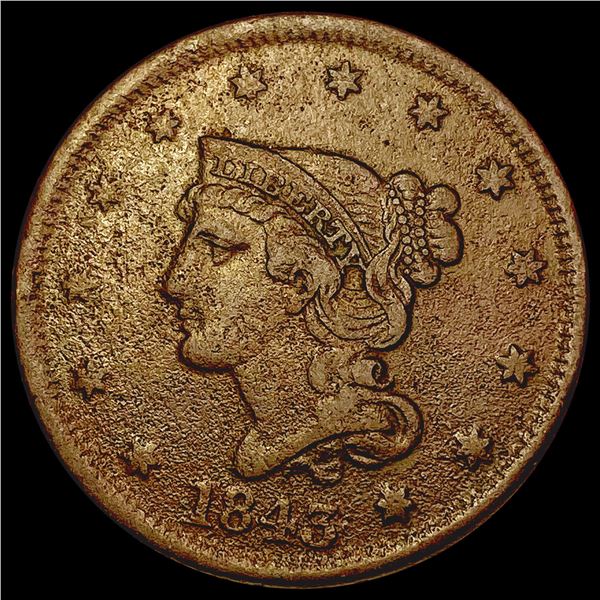1843 Braided Hair Large Cent NICELY CIRCULATED