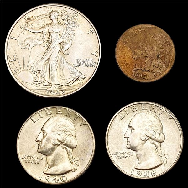 1866-1943 Varied US Coinage Lot [4 Coins] HIGH GRADE
