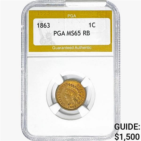 1863 Indian Head Cent PGA MS65 RB