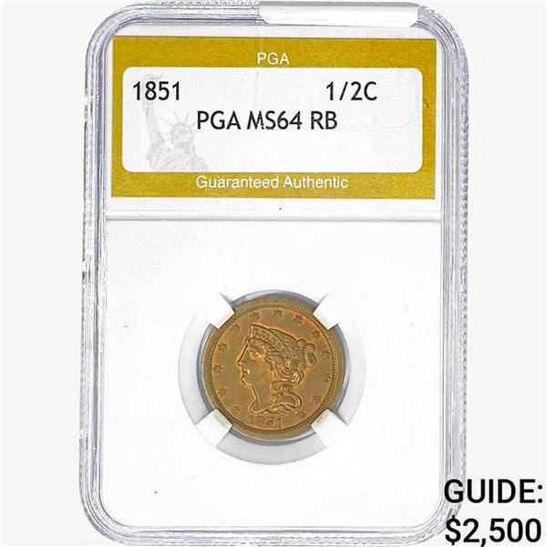 1851 Braided Hair Half Cent PGA MS64 RB