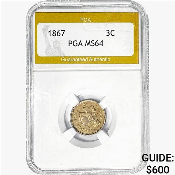 1867 Nickel Three Cent PGA MS64