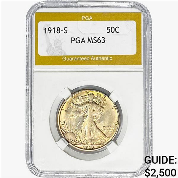 1918-S Walking Liberty Half Dollar PGA MS63