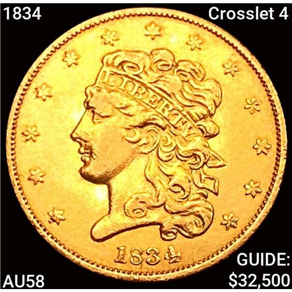 1834 Crosslet 4 $5 Gold Half Eagle CHOICE AU