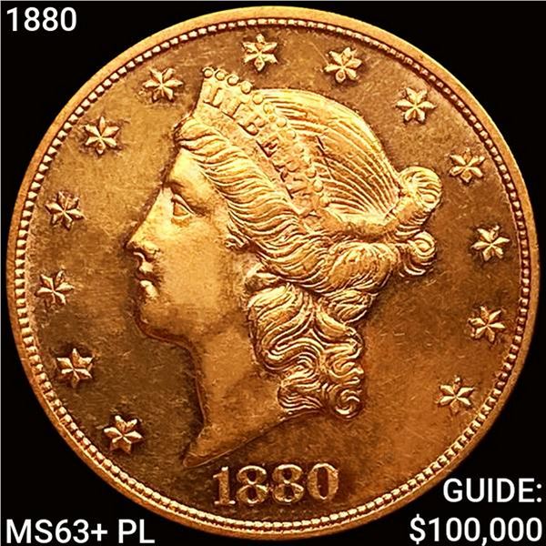 1880 $20 Gold Double Eagle CHOICE BU+ PL