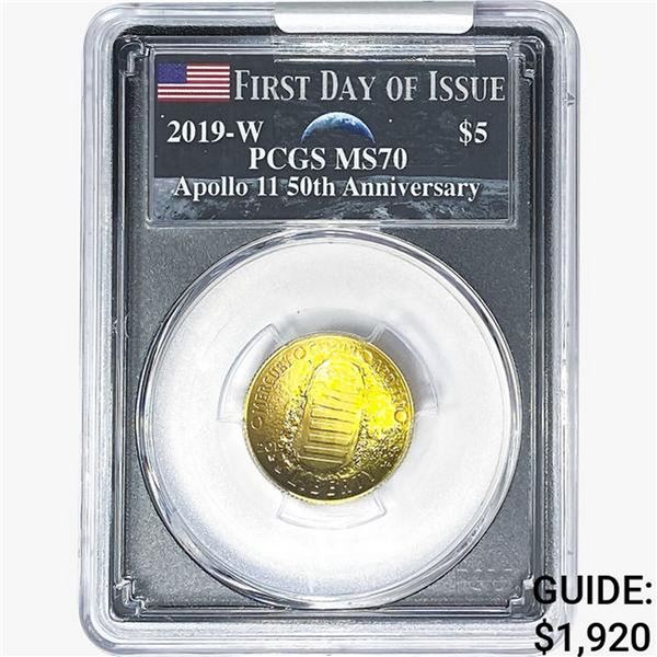 2019-W 0.2655oz Gold Apollo 11 $5 Coin PCGS MS70