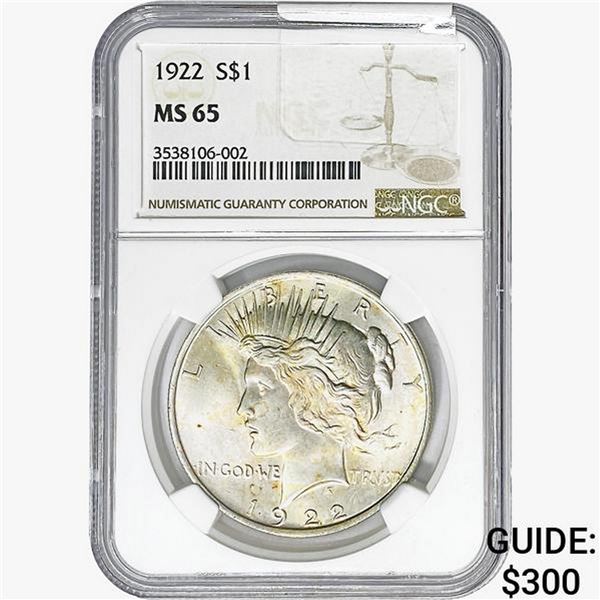 1922 Silver Peace Dollar NGC MS65