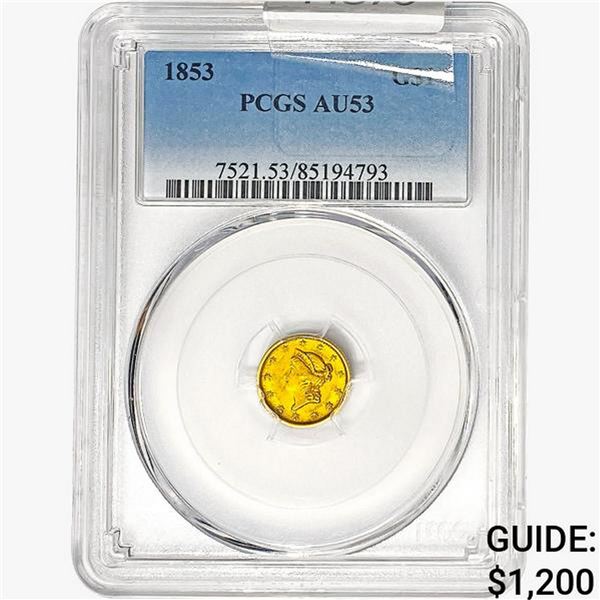 1853 Rare Gold Dollar PCGS AU53