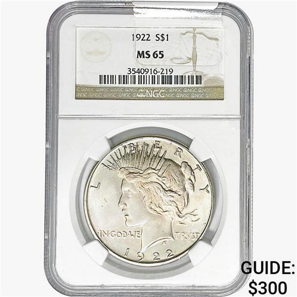 1922 Silver Peace Dollar NGC MS65