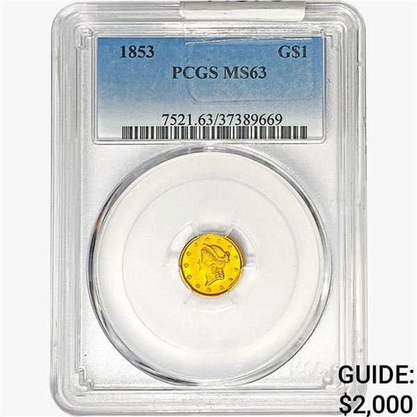 1853 Rare Gold Dollar PCGS MS63