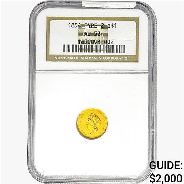 1854 Rare Gold Dollar NGC AU53