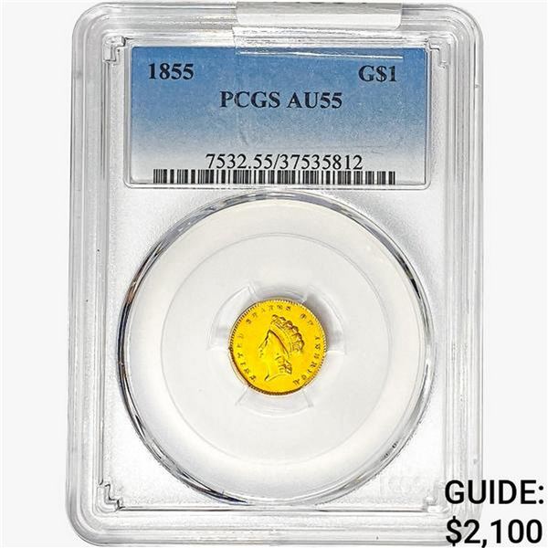 1855 Rare Gold Dollar PCGS AU55