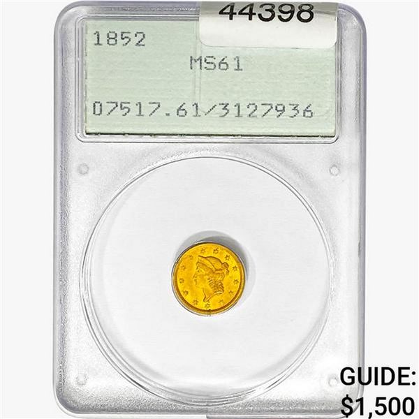 1852 Rare Gold Dollar PCGS MS61