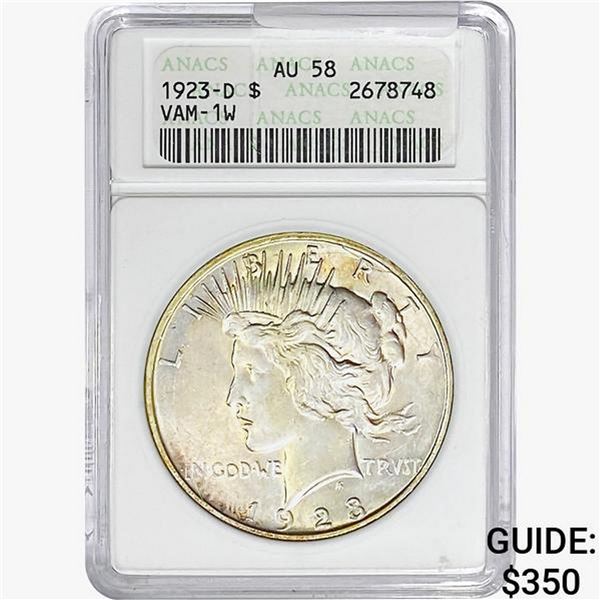1923-D Silver Peace Dollar ANACS AU58 VAM-1W