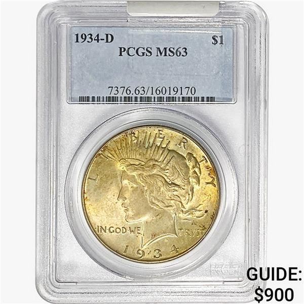 1934-D Silver Peace Dollar PCGS MS63