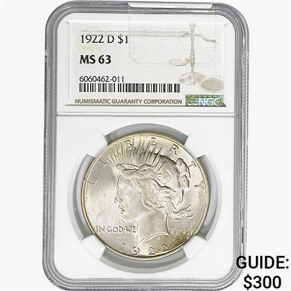 1922-D Silver Peace Dollar NGC MS63