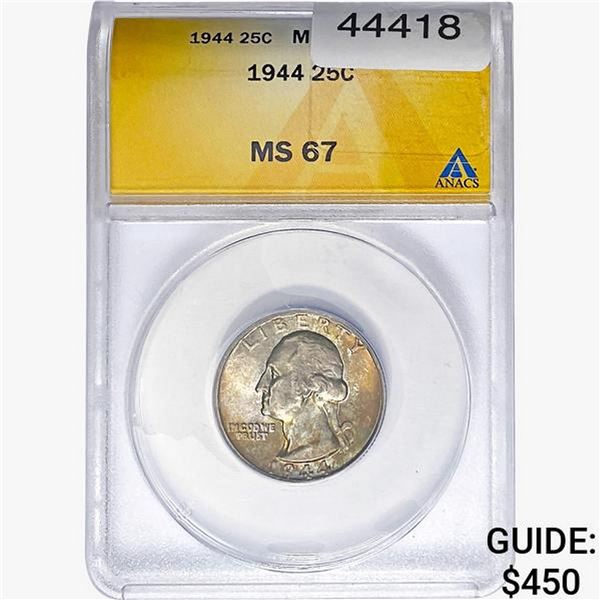 1944 Washington Silver Quarter ANACS MS67