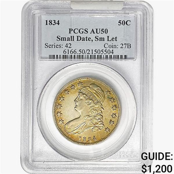 1834 "Small Date & Letter" Capped Bust Half Dollar PCGS AU50