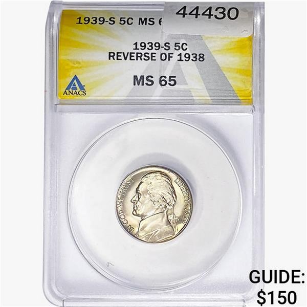 1939-S Jefferson Nickel ANACS MS65 REV OF 1938