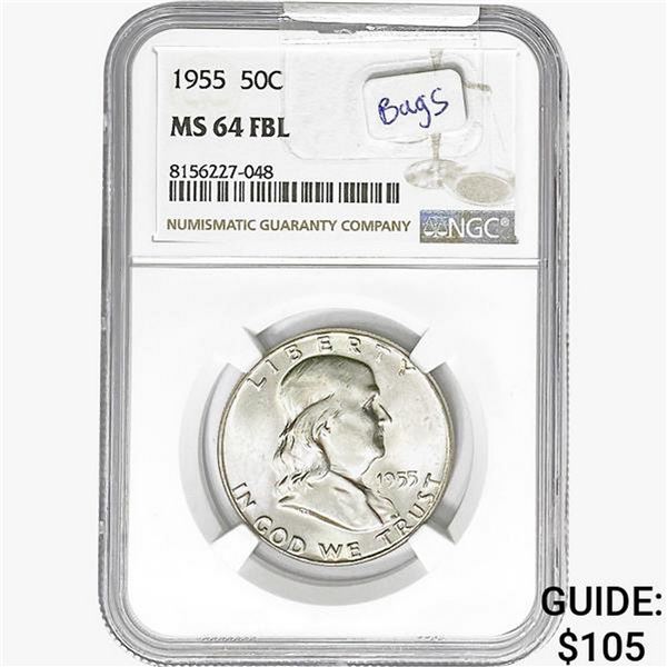 1955 Franklin Half Dollar NGC MS64 FBL