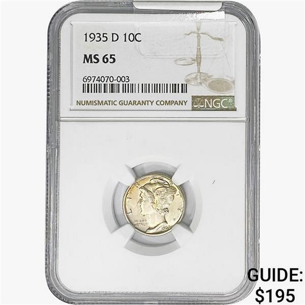1935-D Mercury Silver Dime NGC MS65