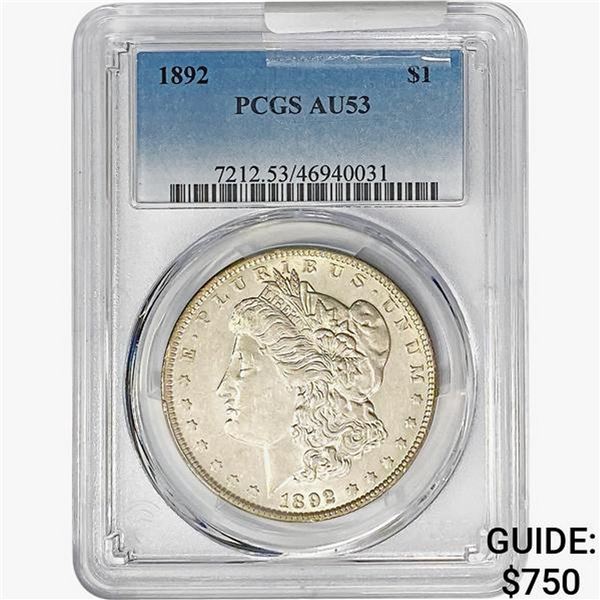 1892 Morgan Silver Dollar PCGS AU53