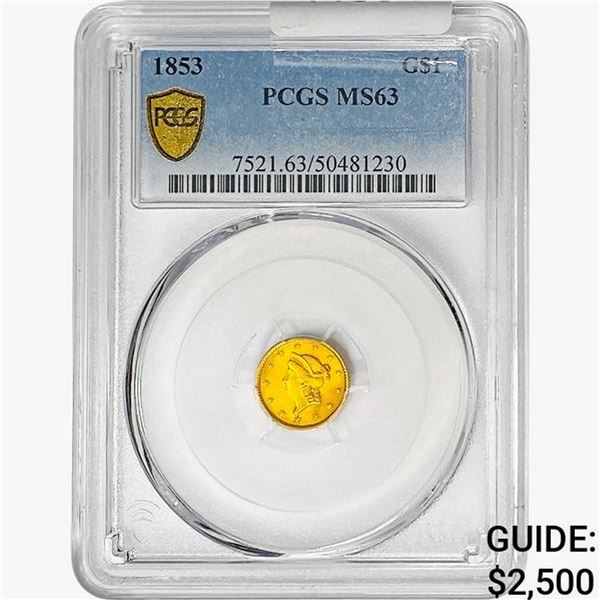 1853 Rare Gold Dollar PCGS MS63