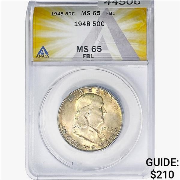1948 Franklin Half Dollar ANACS MS65 FBL