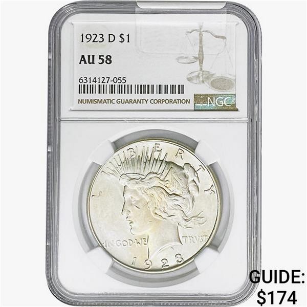 1923-D Silver Peace Dollar NGC AU58