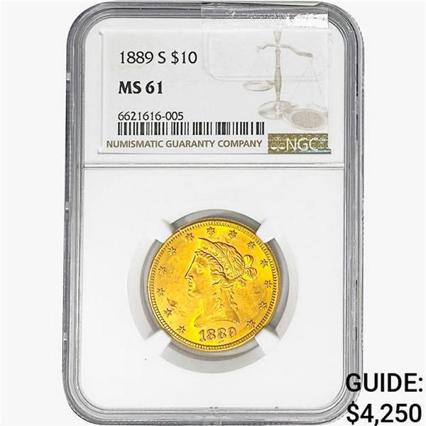 1889-S $10 Gold Eagle NGC MS61
