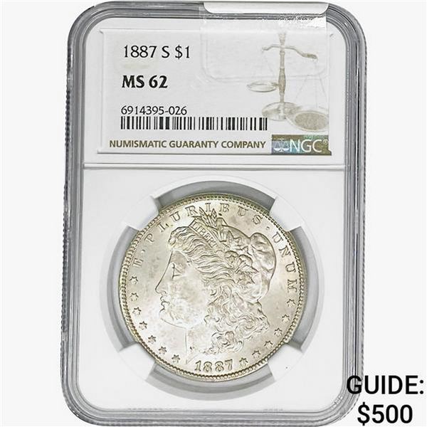 1887-S Morgan Silver Dollar NGC MS62