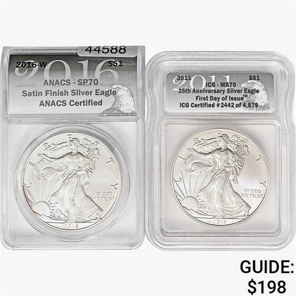[2] 2011-2016 Silver Eagle ANACS/ICG MS/SP70