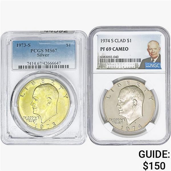 [2] 1973-1974 Eisenhower Dollar NGC/PCGS MS/PF67/69 CAMEO