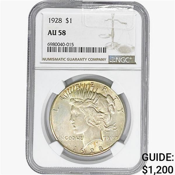 1928 Silver Peace Dollar NGC AU58