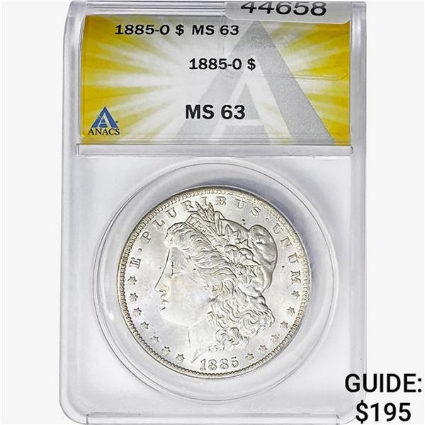 1885-O Morgan Silver Dollar ANACS MS63