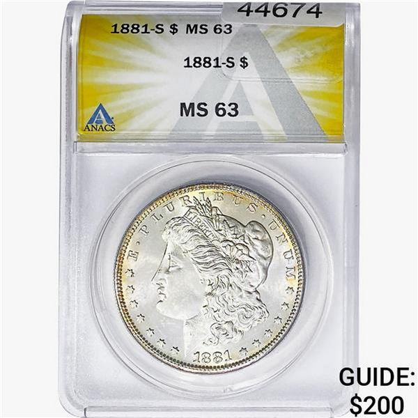 1881-S Morgan Silver Dollar ANACS MS63