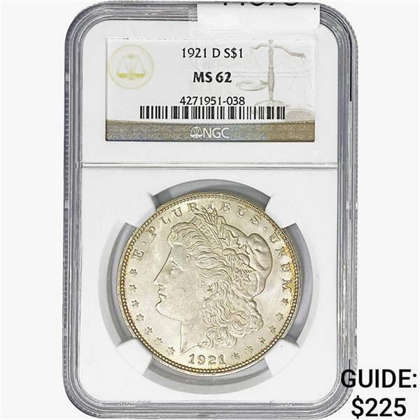 1921-D Morgan Silver Dollar NGC MS62