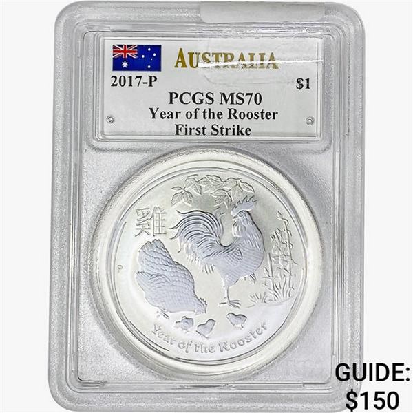 2017-P 1oz Silver AUS Year of Rooster Coin PCGS MS70