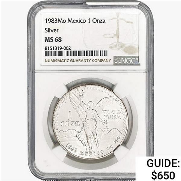 1983Mo 1oz. Silver Mexicanos Onza NGC MS68