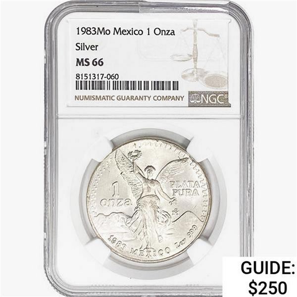 1983Mo 1oz. Silver Mexicanos Onza NGC MS66